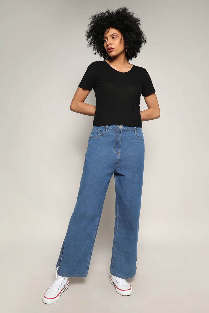 Pinacolada  Women's Blue Mid-Rise Baggy Denim Jeans for Women | Best Price UAE