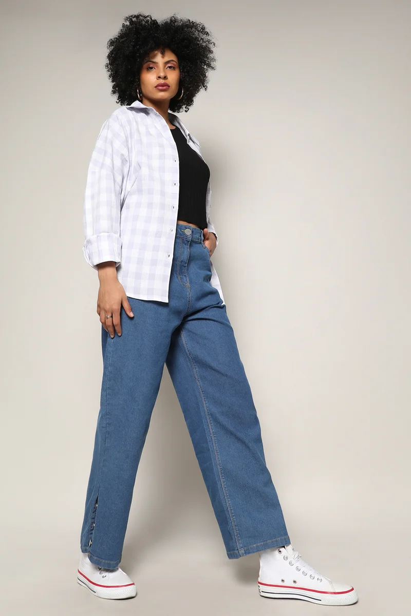 Pinacolada  Women's Blue Mid-Rise Baggy Denim Jeans for Women | Best Price UAE