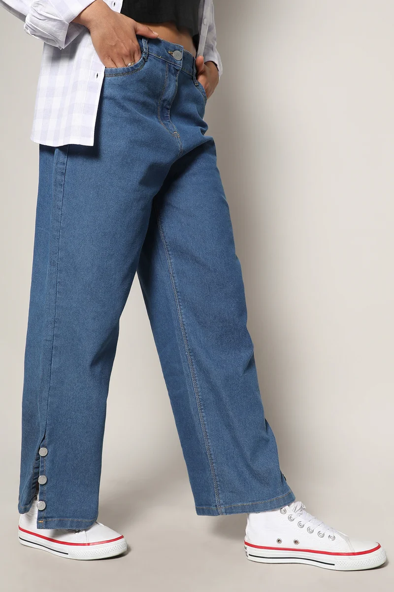 كامبوس سوترا جينز نسائي أزرق واسع بخصر متوسط