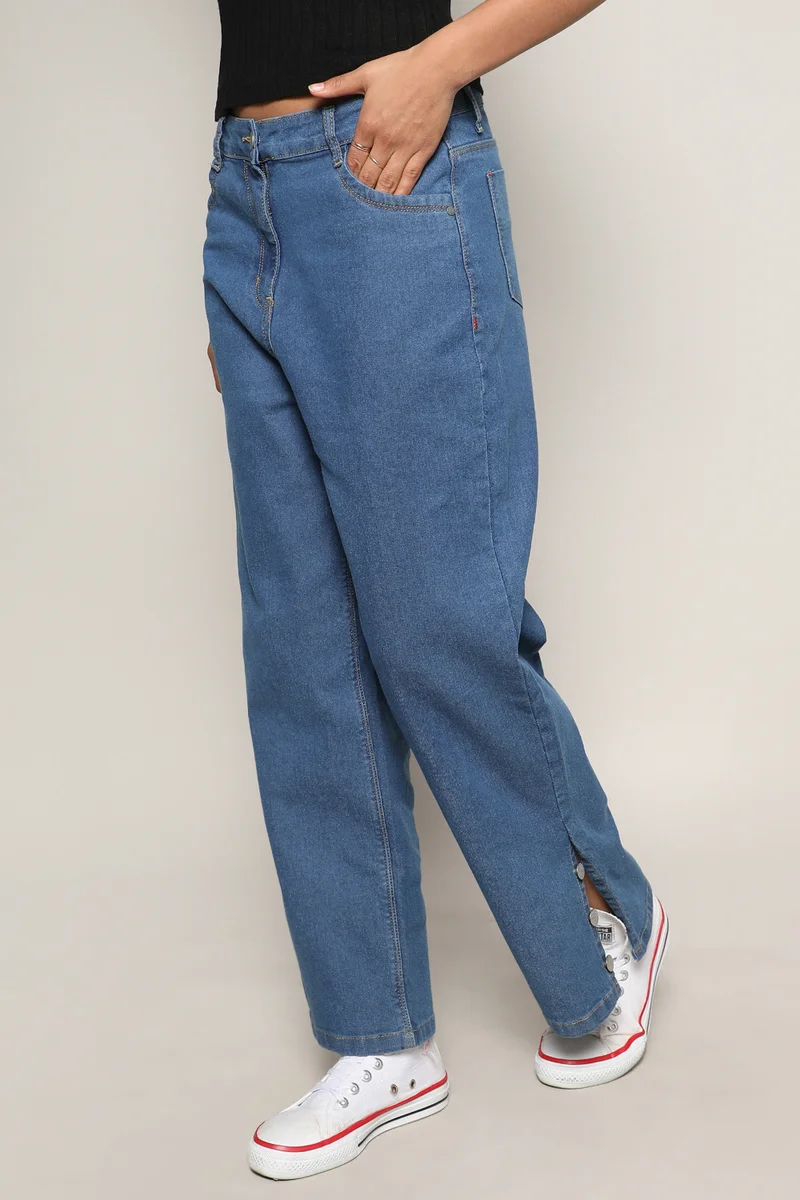 Pinacolada  Women's Blue Mid-Rise Baggy Denim Jeans for Women | Best Price UAE