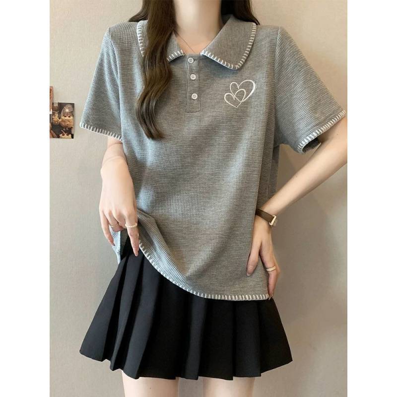 Women'S Plus Size Women'S Belly Covering Collar Age-Reducing Short-Sleeved T-Shirt Women'S Slimming Shoulder Top For Chubby Girls - Image 4