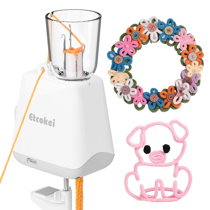 Etcokei آلة حياكة i-Cord أوتوماتيكية من Etcokei، أداة كهربائية لصنع i-Cord، آلة حياكة كروشيه i-Cord، حياكة خيوط إلى i-Cords بكفاءة، آلة حياكة خيوط بدون استخدام اليدين لمشاريع الكروشيه اليدوية - Image 1