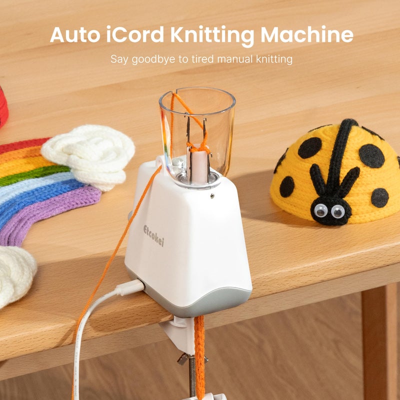 Etcokei آلة حياكة i-Cord أوتوماتيكية من Etcokei، أداة كهربائية لصنع i-Cord، آلة حياكة كروشيه i-Cord، حياكة خيوط إلى i-Cords بكفاءة، آلة حياكة خيوط بدون استخدام اليدين لمشاريع الكروشيه اليدوية - Image 2