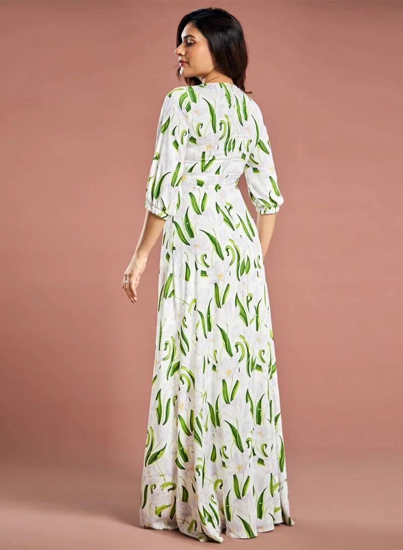 Zigzag Floral Print Maxi Dress