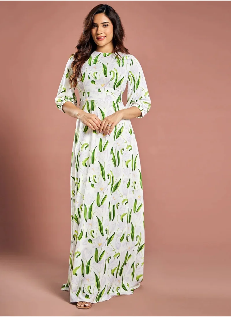 Zigzag Half Sleeve Tulip Printed Maxi Dress