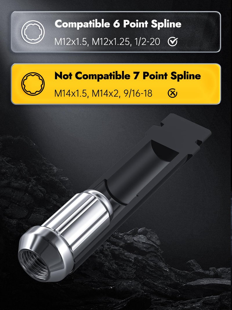 MIKKUPPA 6 Point Spline Lug Nuts Tuner Socket Key Tool - with 17mm Hex for 1/2-20 12x1.5 12x1.25 Black Lug Nut Socket - Image 4