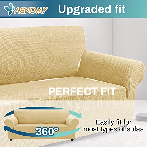 Asnomy Couch Covers for 3 Cushion Couch Stretch Sofa Covers Slipcovers, Pet Protector Furniture Covers for Dogs Cats Spandex Jacquard Fabric Small Checks （Large，Champagne） - Image 4