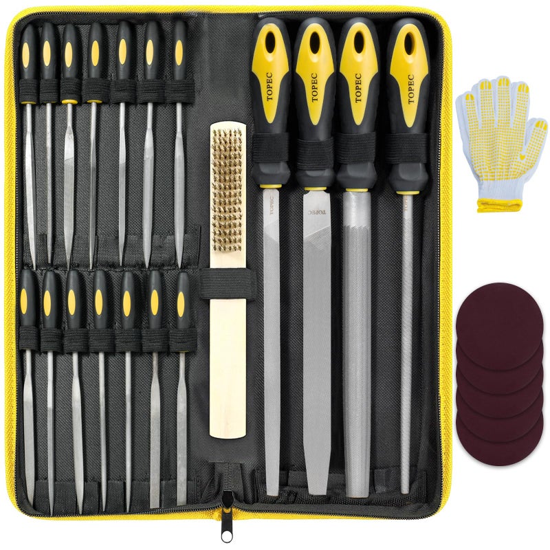 Topec 26 Piece File Set, Round and Flat File Kits are Made of High Carbon-Steel, Ideal Wooden Hand Tool for Woodwork, Metal, Model & Hobby Applications (File Set) - Image 1