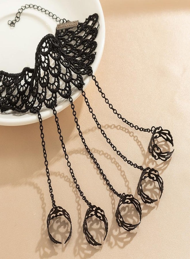 fxmimior Women Gothic Halloween Black Punk Finger Rings Chain Bracelets with Ring Finger Wrist Chains Body Accessory Bracelets for Women - Image 4