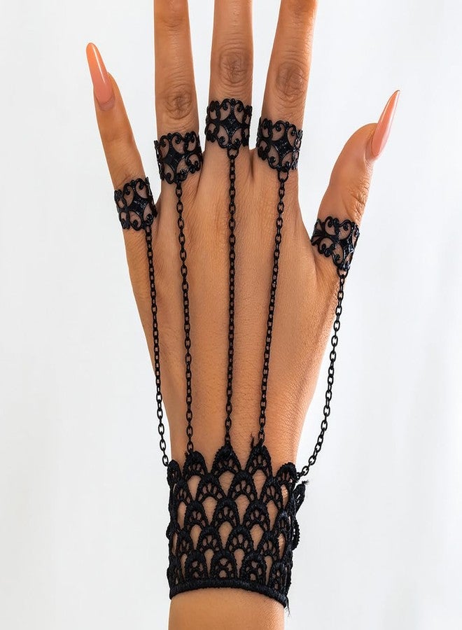 fxmimior Women Gothic Halloween Black Punk Finger Rings Chain Bracelets with Ring Finger Wrist Chains Body Accessory Bracelets for Women - Image 2