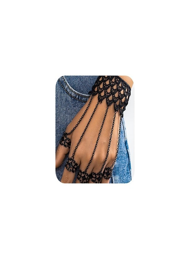 fxmimior Women Gothic Halloween Black Punk Finger Rings Chain Bracelets with Ring Finger Wrist Chains Body Accessory Bracelets for Women - Image 1