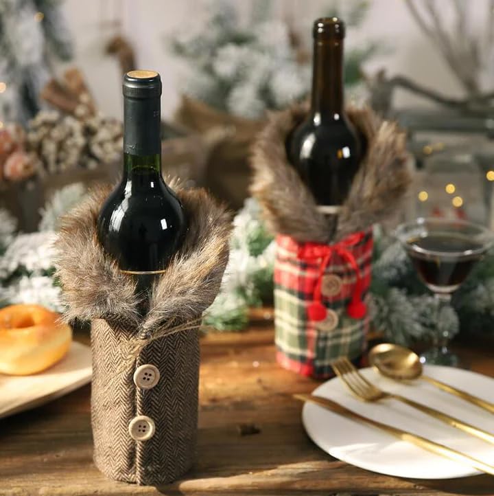 The Decor Wick The Décor Wick Set of 2 Knitted Christmas Wine Bottle Covers – Nordic Gnome Design - Image 1