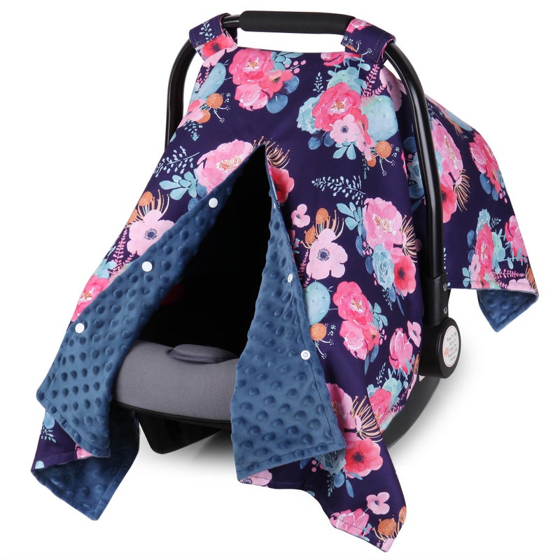 Rquite Car Seat Cover Baby Carseat Covers Baby for Girl Boy Warm Minky Infant Car Seat Cover Winter Peekaboo Opening Car Seat Canopy Multiuse Baby Carrier Stroller Nursing Cover Minky Blanket - Image 2