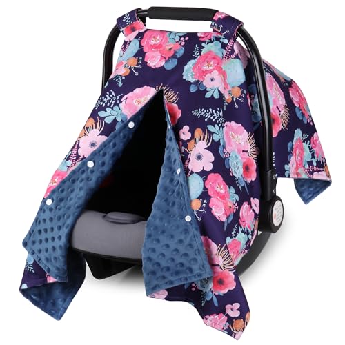 Rquite Car Seat Cover Baby Carseat Covers Baby for Girl Boy Warm Minky Infant Car Seat Cover Winter Peekaboo Opening Car Seat Canopy Multiuse Baby Carrier Stroller Nursing Cover Minky Blanket - Image 1