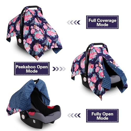Rquite Car Seat Cover Baby Carseat Covers Baby for Girl Boy Warm Minky Infant Car Seat Cover Winter Peekaboo Opening Car Seat Canopy Multiuse Baby Carrier Stroller Nursing Cover Minky Blanket - Image 3