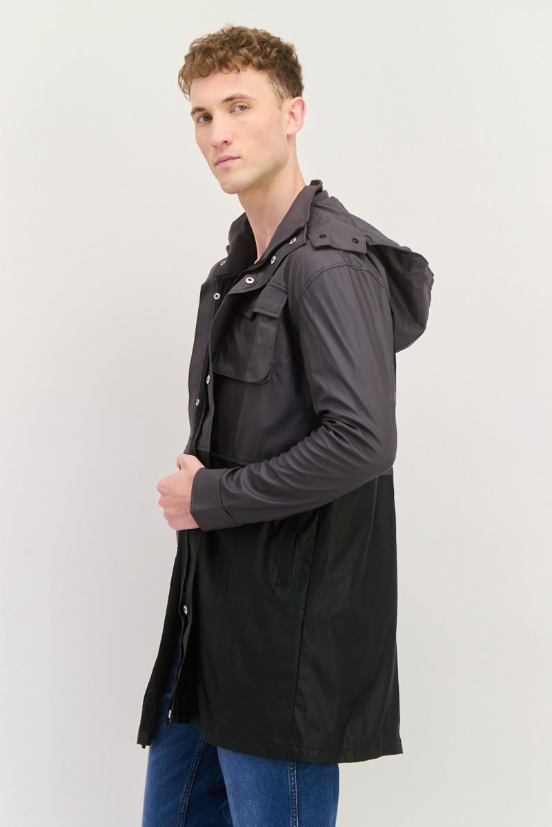 D RT معطف ترينش بسيط للرجال، رمادي - Image 2