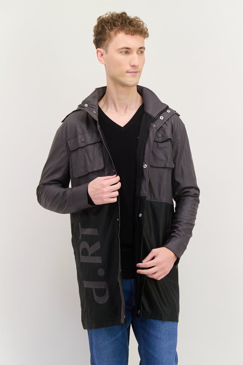 D RT معطف ترينش بسيط للرجال، رمادي - Image 1