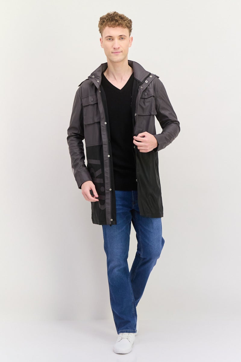 D RT معطف ترينش بسيط للرجال، رمادي - Image 4