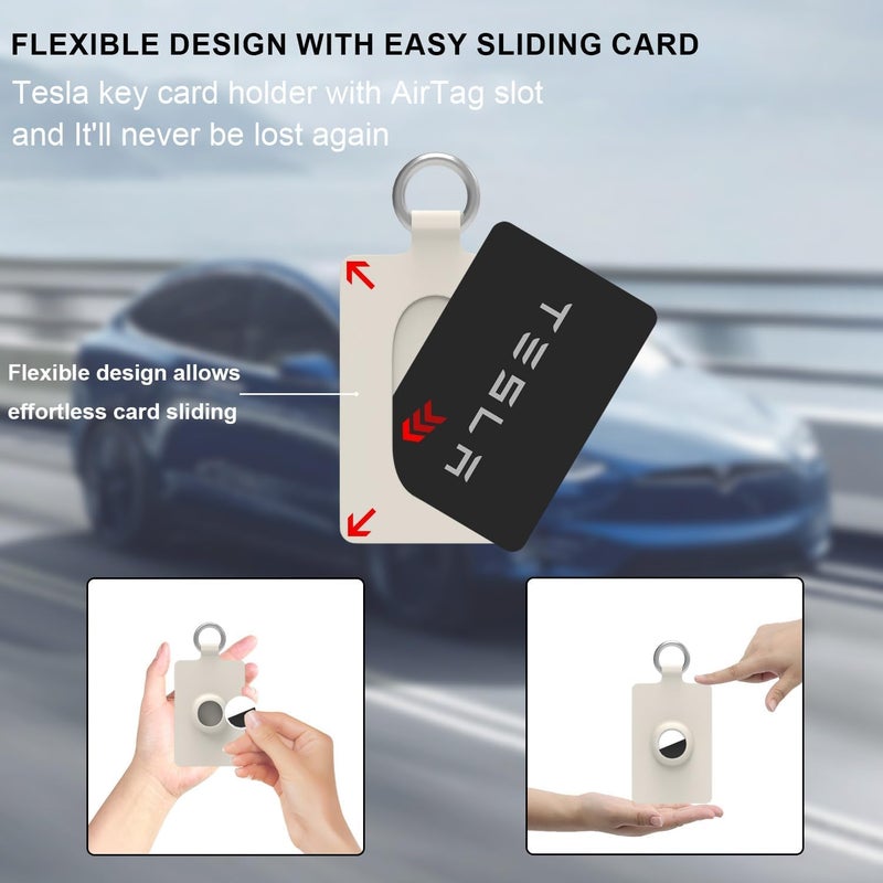 كاست ويف حامل بطاقة المفتاح مع فتحة AirTag لسيارة Tesla، حقيبة بطاقة المفتاح Tesla مع سلسلة مفاتيح، متوافق مع Model 3، Model Y، Model X، Model S، Cybertruck، حقيبة واقية مع فتحة AirTag، عبوة واحدة - Image 4