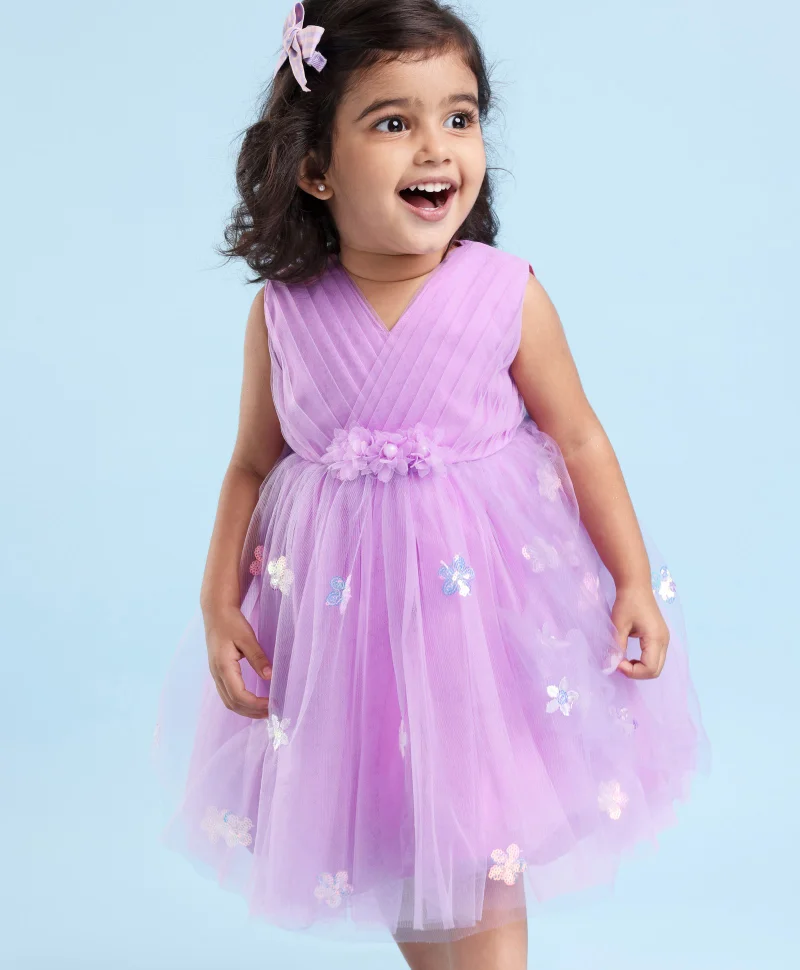 babyhug Babyhug Sleeveless Party Wear Tutu Frock Corsage & Sequin Applique - Lavender