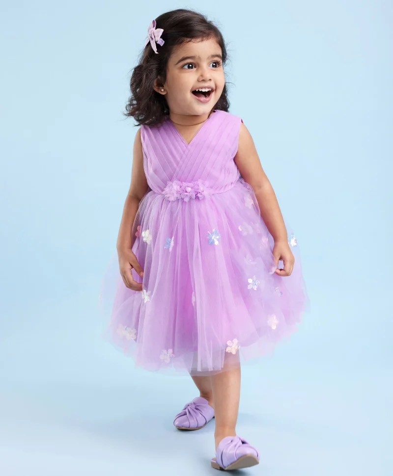 babyhug Babyhug Sleeveless Party Wear Tutu Frock Corsage & Sequin Applique - Lavender
