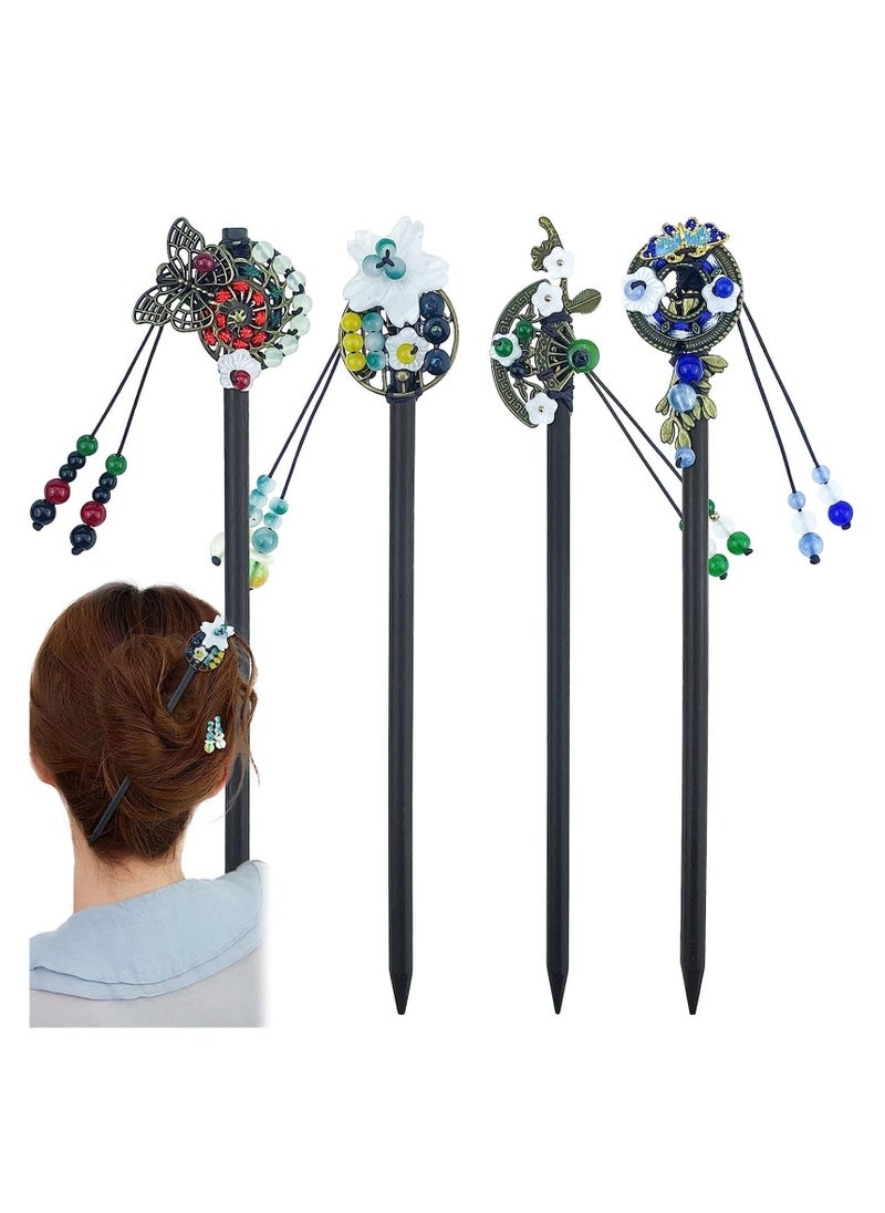 Y&D 4 Pcs Retro Chinese Wooden Hair Sticks, Vintage Hairpins with Butterfly and Flower Design, Classic Chopsticks for Long Women  - Image 1
