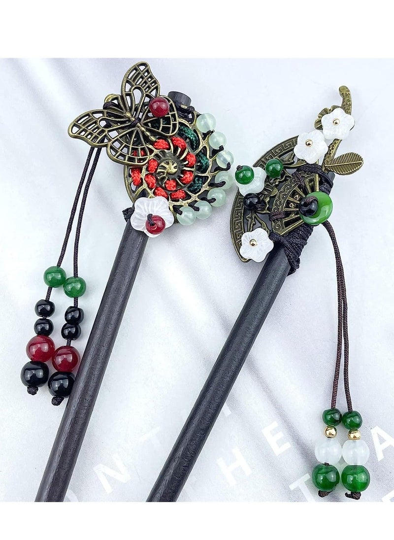 Y&D 4 Pcs Retro Chinese Wooden Hair Sticks, Vintage Hairpins with Butterfly and Flower Design, Classic Chopsticks for Long Women  - Image 5