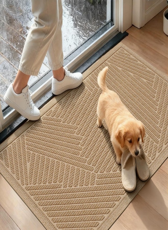 HIYARD Sturdy Front Door Mat, Absorbent Muddy Dirt Resist Welcome Door Mats Outdoor Indoor, Non-Slip Backing Entry Mat Low Profile Doormat for Entryway, 36×24, Beige - Image 1