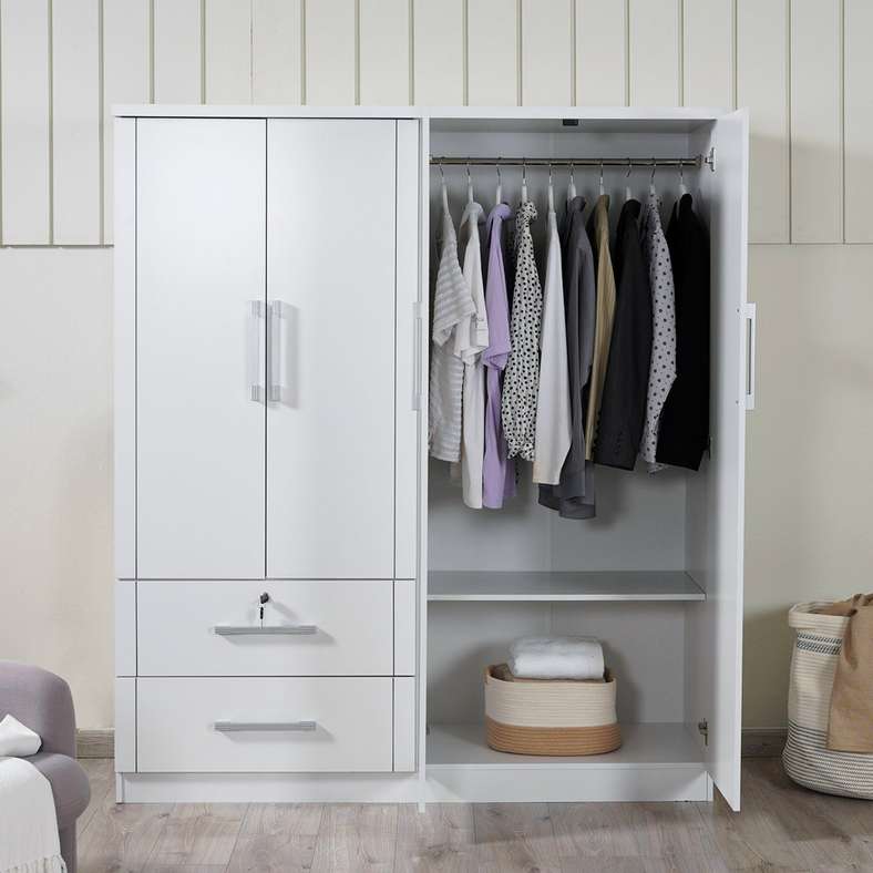 Pan Home خزانة بيضاء بأربعة أبواب مع درجين - Image 1