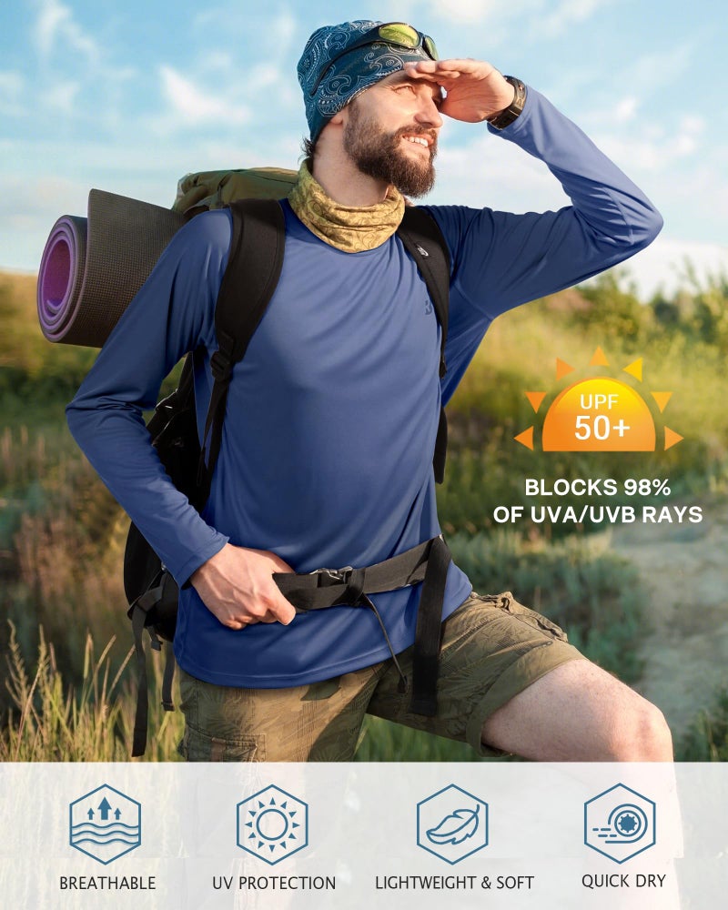 Roadbox Roadbox Mens UPF 50+ UV Sun Protection Shirts Outdoor Long Sleeve SPF Diving Rash Guard for Fishing Hiking Swimming Ocean Blue  - Image 3