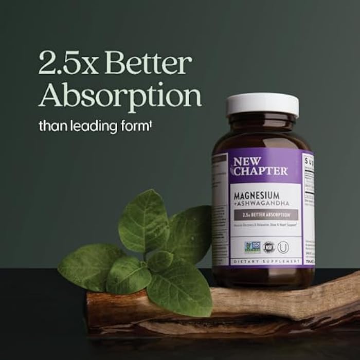 New Chapter Magnesium + Ashwagandha Supplement, 325 mg with Magnesium Glycinate for Muscle Relaxation & Recovery, Heart, Nerve & Bone Health, 2.5X Absorption, Non-GMO - 60 ct (2 Month Supply) - Image 3