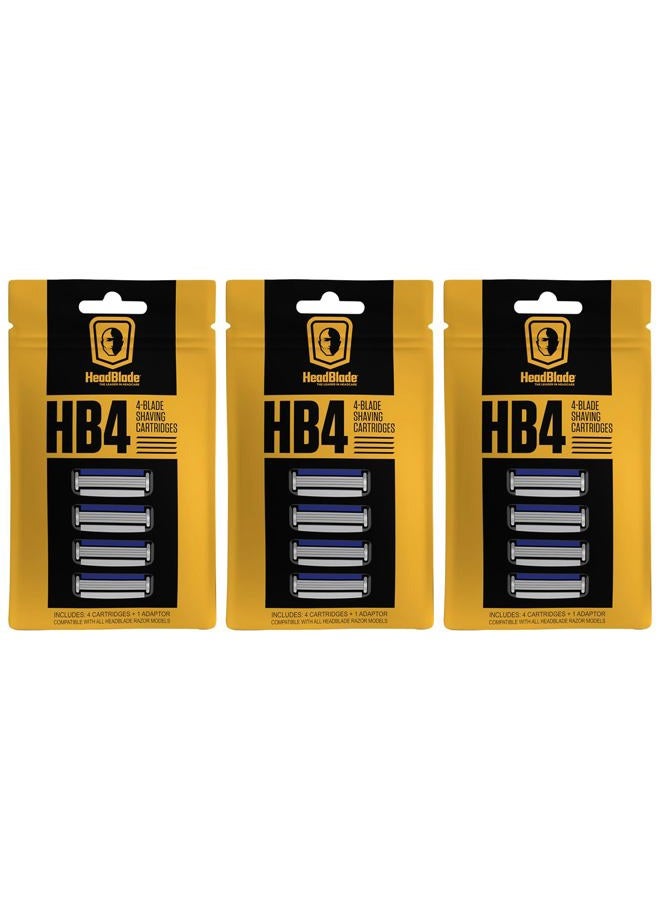 HeadBlade Men's HB4 Refill Shaving Razor Blades - 4 Stainless Steel Blades for No Tugging or Pulling, Shave Less, Works for Face, Body, and Scalp (12 Blades) 3 Pack - Image 1