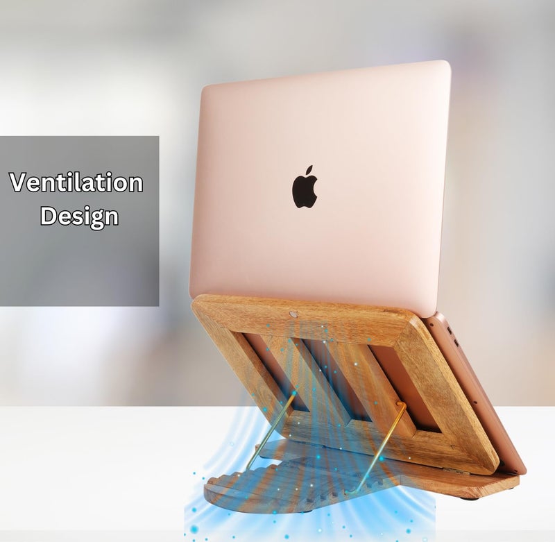 YOGADESK Wooden Tabletop iPad Tablet MacBook Ergonomic Foldable Laptop Stand | iPad Air Pro MacBook HP Dell| Adjustable Height Sturdy Lightweight 10-14 inch for Corporate Gifts (Walnut-sheesham) - Image 5