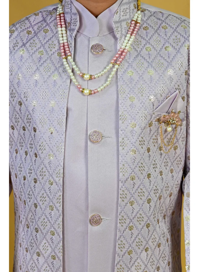 BT DEZINES Lavender Sherwani and Trousers Set for Boys