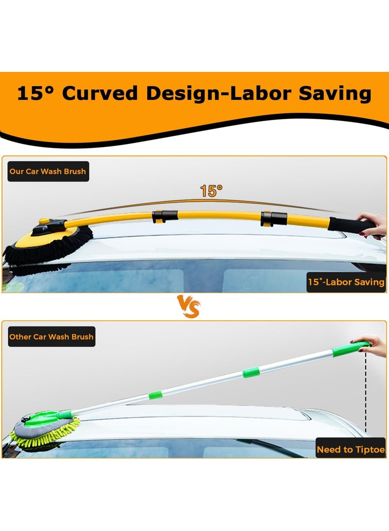 HALAMODO 15°Curved Car Wash Brush with Long Handle 102 CM Extension Pole RV Truck Microfiber Cleaning Mop Auto SUV Wheel Boat Exterior Interior Detailing 2 in 1 Carwash Duster Not Hurt Paint Scratch Free - Image 4