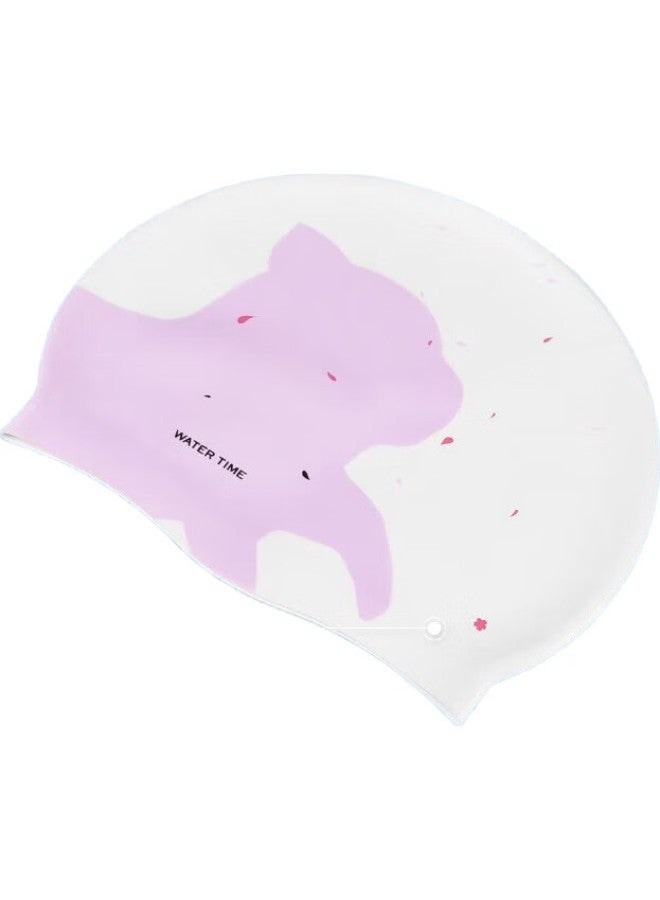 Watertime/Shuichuan Swimming Cap For Women, Waterproof, Non-Binding, Long Hair Specific, Cute Korean-Style, Large Size, Ear Protection, Her Cat - Image 3