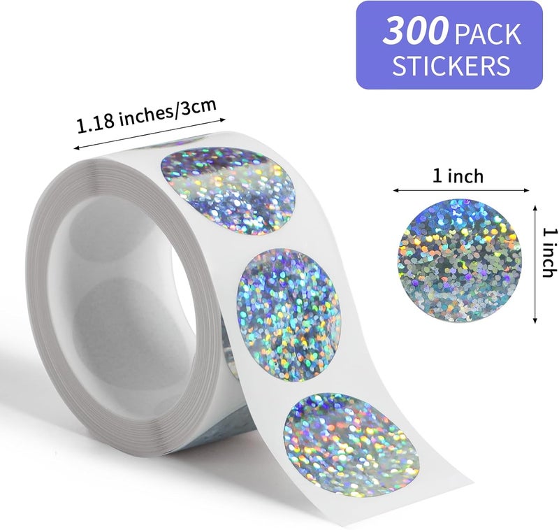 Imeepa 300 Pack Scratch Off Stickers, 3" Round Circle Scratch Off Labels, Self Adhesive Scratch Off Cards for Lottery Tickets DIY, Raffle Card Creating-Holographic Silver - Image 2