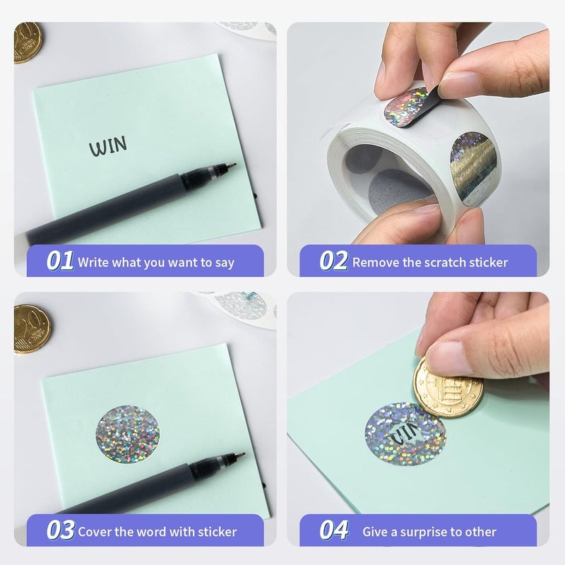Imeepa 300 Pack Scratch Off Stickers, 3" Round Circle Scratch Off Labels, Self Adhesive Scratch Off Cards for Lottery Tickets DIY, Raffle Card Creating-Holographic Silver - Image 4