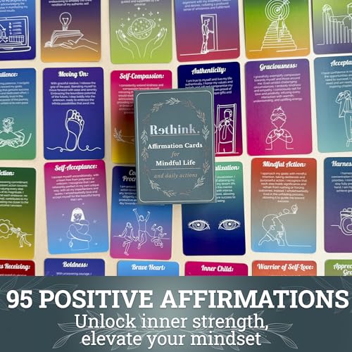 QUOKKA Rethink 95 Positive Affirmation Cards for Mindfulness | Inspirational Motivational Cards for Women, Men, Teens for Stress Anxiety Relief and Mental Wellness | Durable Self Care Card Set - Image 2