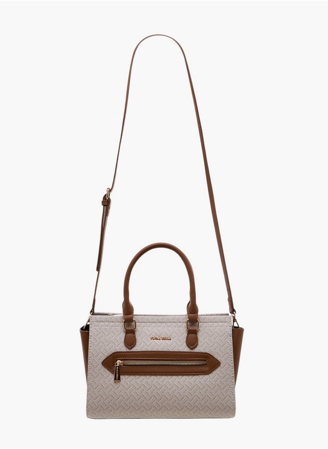 Flora Bella By Shoexpress Monogram Print Tote Bag with Double Handle and Zip Closure  - Image 2
