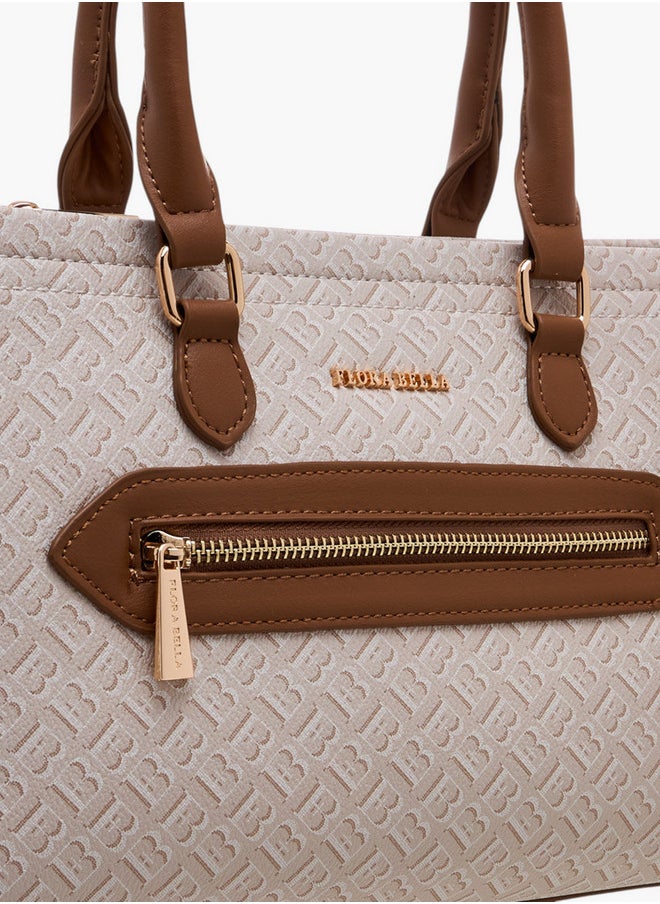 Flora Bella By Shoexpress Monogram Print Tote Bag with Double Handle and Zip Closure  - Image 4