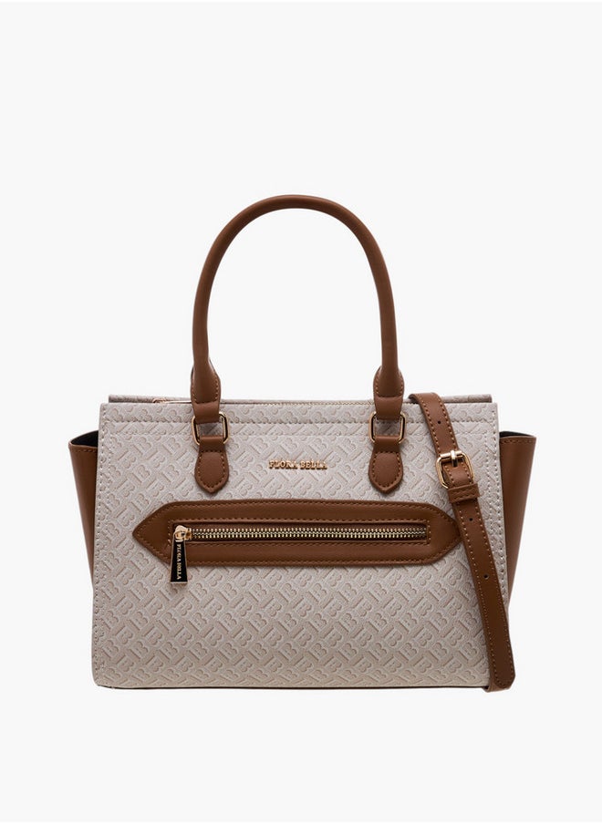 Flora Bella By Shoexpress Monogram Print Tote Bag with Double Handle and Zip Closure  - Image 1