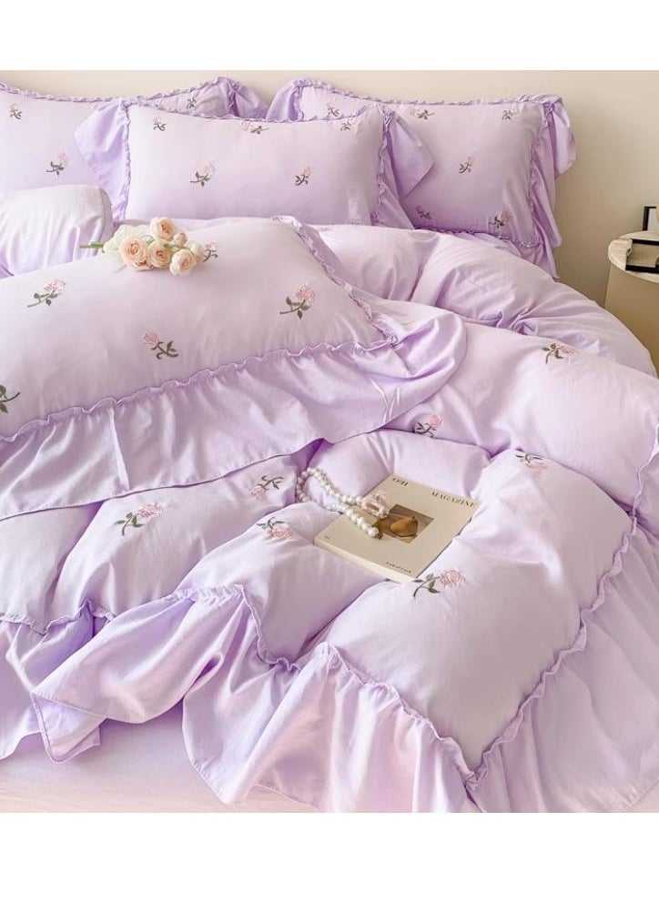 Generic Bed Sheet Style — Four Piece Set Of Washed Cotton Princess Embroidered Bedding  - Image 1