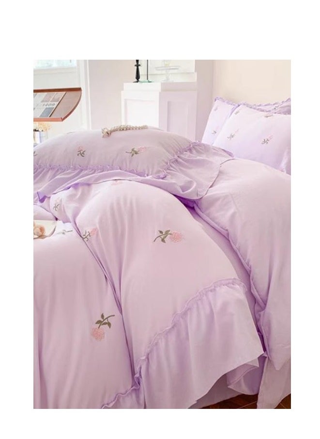 Generic Bed Sheet Style — Four Piece Set Of Washed Cotton Princess Embroidered Bedding  - Image 2