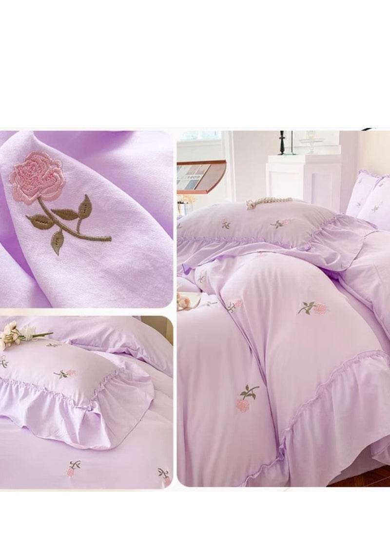 Generic Bed Sheet Style — Four Piece Set Of Washed Cotton Princess Embroidered Bedding  - Image 4
