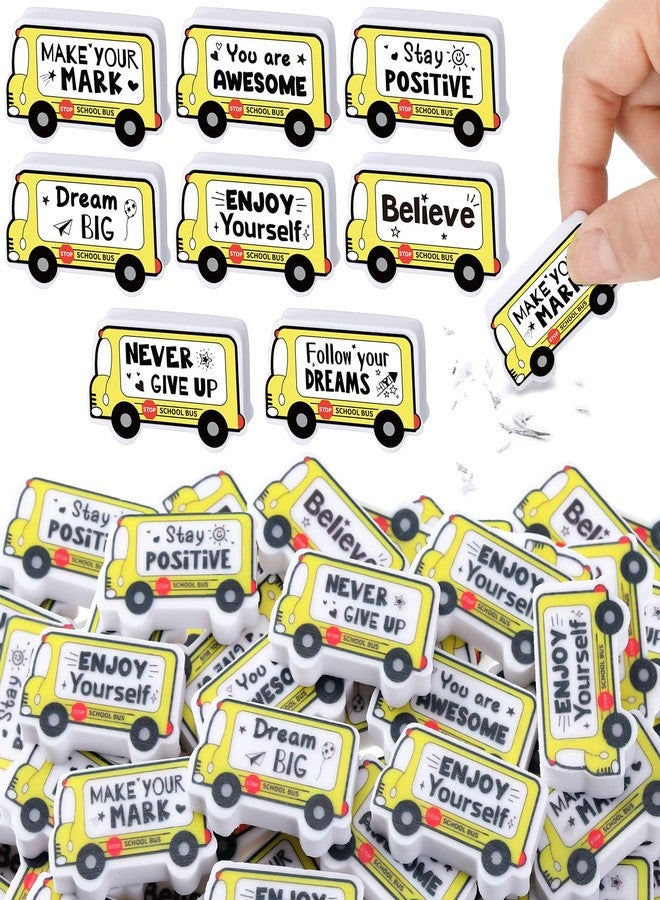 Moinchore 50 Pcs Erasers Bulk Inspirational Bus Erasers Cute Mini Motivational Gifts for Prizes Homework Rewards Supplies Office Supplies - Image 1
