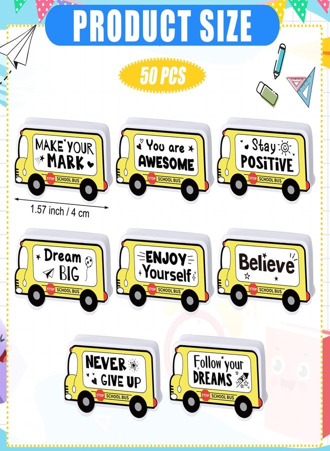 Moinchore 50 Pcs Erasers Bulk Inspirational Bus Erasers Cute Mini Motivational Gifts for Prizes Homework Rewards Supplies Office Supplies - Image 2