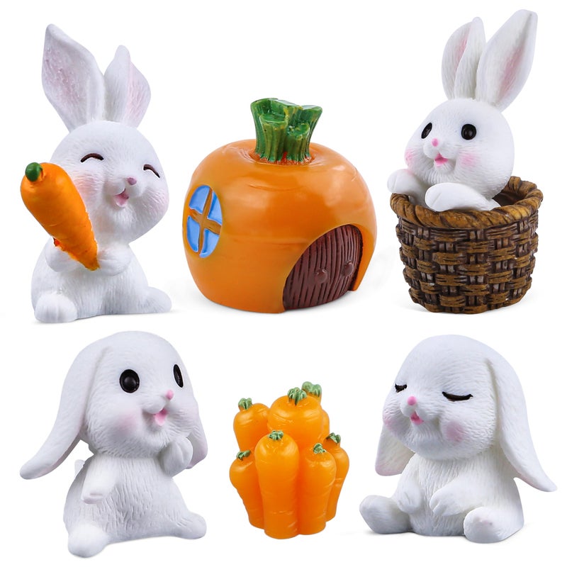 BlingABC 7Pack Cute Rabbit Figures Mini Easter Bunny Carrot House Characters Fairy Garden Desk Toys for Kids Birthday Baby Shower Cake Decorations Party Favors - Image 2