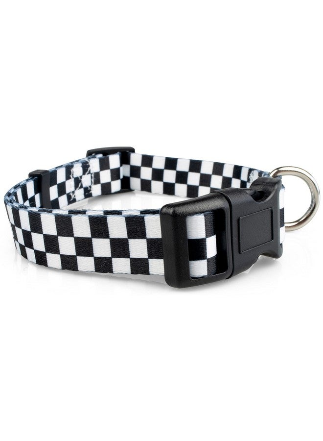 Limeloot Checkered Pattern Dog Collar in Black & White - Adjustable Dog Collar for Boy and Girl Dogs with Quick Release Buckle by Limeloot, Small - Image 1