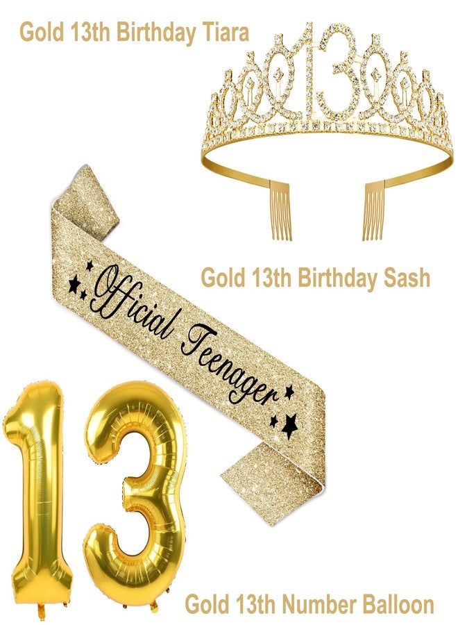 YeohJoy 13th Birthday Decorations for Girls, Including 13th Birthday Crown/Tiara, Candles, Official Teenager Sash and Cake Topper, Number 13 Balloons Gold, Teen Girl Gifts for 13th Birthday Decorations - Image 3